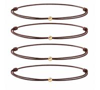 4Pcs Dainty Single Gold Bead String Bracelets Adjustable Sliding Knot Thin Wax Cord Bracelet Red Black Brown Coffee Minimalist Stackable Lucky Protection Bracelet Jewelry Set for Men and Women