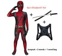 (4pcs-Deadpool3 Set, 170(Fit 160-170cm)) Adult Deadpool Costume Superhero Deadpool Kids Cosplay Costume Mask Suit Jumpsuit Sword Accessories Set Halloween Costume Child