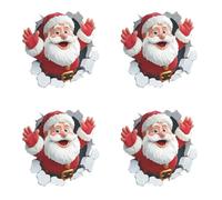 4pcs Decals Pictures for Walls, Christmas Wall Stickers Effect, 3D Santa Breaking Through The Wall Effect, Cute Christmas Walls Decals Peel and Stick, Sticker Decoration for Party Living Room