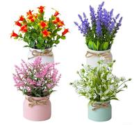 4Pcs Decorative Artificial Pot Flowers with Small Fake Plants, Suitable for Tabletop and Shelf Display (A)