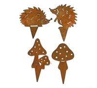 4PCS Decorative Garden Stakes with Rusty Hedgehogs and Mushrooms for Home and Outdoor Fall Decor