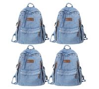 4pcs Denim Backpack for Men Women Vintage Rucksack Canvas Backpack Blue Jeans Laptop Backpack Retro Rucksack for Study Travel Work (Light Blue)