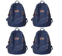 4pcs Denim Backpack for Men Women Vintage Rucksack Canvas Backpack Blue Jeans Laptop Backpack Retro Rucksack for Study Travel Work (Dark Blue)
