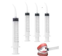 4Pcs Dental Irrigation Syringe 12ml Plastic Dental Syringes with Curved Tips Accurate Volume Scale Oral Irrigator for Dental Cleaning for Oral Care Tonsil Stones Removal Lab Pet Feeding (Clear)