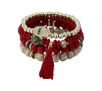 4PCS Design Crystal Fachima Hand Tassel Charm and Stone Bead Chain for Women with Evil Eye