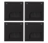 4pcs Desk Wire Hole Cover with Brush, ABS Plastic round Corner Black