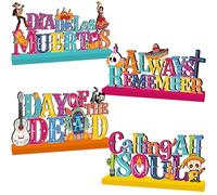 4Pcs Dia De Los Muertos Decorations, Day of The Dead Wooden Table Centerpiece, Halloween Mexican Party Supplies