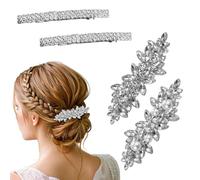 4Pcs Diamante Hair Clips for Women Sparkly Rhinestone Pearl Hair Clips Bridal Wedding Flower Crystal Barrettes Silver Hair Accessories for Women Girls Wedding Birthday Party Prom