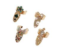 4Pcs Diamond Armor Rings Set Crystal Bow Crown Knuckle Rings Punk Pearl Flower Diablo Finger Joint Costume Nail Ring for Women Girls (Gold A)