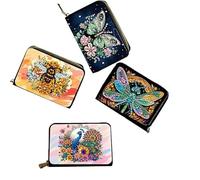 4pcs Diamond Painted Small Coin Purse, 5D DIY Card Holder Zipper Design mini Bag, Exquisite Valentine's Day Gift, Rhinestone Accessories for Women(Peacock Dragonfly)