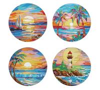 4PCS Diamond Painting Placemat Kits 7.7 Inch Round Non-Slip Acrylic Table Mats Diamond Art Place Mats Coasters Dish Mats DIY Art for Beginners Adults Craft Supplies Handmade Gifts (Seaside)