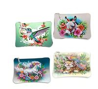 4PCS Diamond Painting Small Coin Purse,Hummingbird-Alpaca-Horse-Tiger 5D DIY Coin Purse mini Cosmetic Bag Zipper Design Exquisite Valentine's Day Gift Women's Rhinestone Accessories