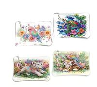 4PCS Diamond Painting Small Coin Purse,Parrot-Turtle-Leopard-Tiger 5D DIY Coin Purse mini Cosmetic Bag Zipper Design Exquisite Valentine's Day Gift Women's Rhinestone Accessories