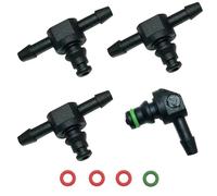 4Pcs Diesel Fuel Line Connector Kit, Rail Diesel Injector Return Connectors Compatible with Bosch 110 System Includes 3 T-Type & 1 L-Type Injector Return Pipe Fittings for Leak Off Rail Repair
