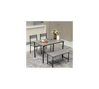 4pcs Dining Table and Chairs Set Wooden Bench Seat Metal Frame Kitchen