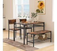 4PCS Dining Table Set for 4 Industrial Rectangular Kitchen Table with Chairs & Bench Metal Frame COSTWAY Brown One Size