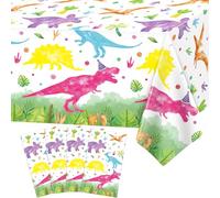 4Pcs Dinosaur Birthday Decorations Dinosaur Tablecloth Dino Party Table Cover Jungle Animal Plastic Tablecloth Palm Leaves Table Cloth Dino Birthday Decorations Holiday Picnic Supplies 86 x 51 Inch