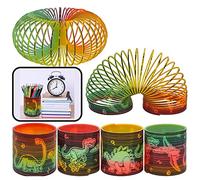 4Pcs Dinosaur Slinky Spring Toys, 6.5cm Multicolour Plastic Magic Coil, Kids Party Bag Fillers, Stocking Gifts, Fun Birthday Favours & Classroom Rewards