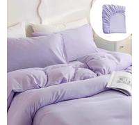4Pcs Disposable Travel Bedding Set Large Size Bed Linens, Non-Woven Travel Linens: including One Bedsheet, One Quilt Cover, Two Pillowcases,Breathable for Hotel, Camping, Hospital (Purple)
