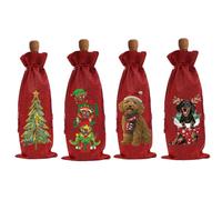 4PCS DIY Christmas Dog Diamond Art Painting Wine Bottle Bags, Special Shaped Rhinestone Christmas Wine Bottle Cover Gift Bag with Drawstring, Champagne Wrapping Craft Kit