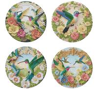 4pcs DIY Diamond Painting Wooden Placemats Animal Round Diamond Art Table Mats Rhinestone Anti-slip Placemat for Beginners