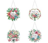4PCS DIY Dot Diamond Pendant Art Painting Mother's Day Flowers Hanging Ornaments Home Decoration