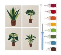 4PCS DIY Punch Needle Kit for Beginners, Embroidery Starter Set with Frame, Easy Craft Embroidery Kit 15x20cm-19-Plants