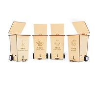 4Pcs DIY Wooden Trash Bin Science Kits, STEM Experiments for Kids Educational Recycling Sorting Model, Hands-On Classroom Project Teaching Waste Classification and Environmental Awareness