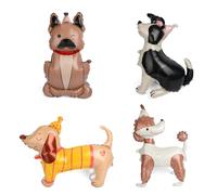 4pcs Dog Balloons, Cute Dog Themed Birthday Party Favors Decorations Puppy Foil Mylar Balloons Sheepdog Poodle Bulldog Dachshund Decor for Pet Party Supplies Baby Shower