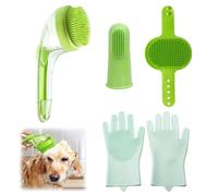4Pcs Dog Bath Brush Set, Comfortable Long Handle Soft Grooming Brushes With Grooming Gloves Washing Gloves and Massage Brush and Finger Toothbrush, Perfect for Long Short Haired Dogs Cats Pet