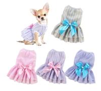 4Pcs Dog Dress, Vertical Stripe Small Dog Clothes with Bow Tie, Cute Soft Comfortable Breathable Puppy Clothes for Chihuahua Yorkies Puppy Cat Pet Dresses for Small Pets Girl