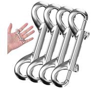 4Pcs Dog Lead Clips, Metal Double Ended Lead Snap Hook for Dogs, Heavy-Duty Double Sided Bolt Snap Hooks Silver Safe Load Clips for Dog Leash, Horse Tack, Pet Feed Buckets, Rust-Resistant & Durable