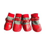 4PCS Dog Shoes,Waterproof Anti-Slip Pet Socks,Wear-Resistant Rubber Sole Dog Outing Walking Paw Protector Boots for Cat Puppy Small Dogs_M(Red)