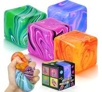 4Pcs Doh Nice Ice Cube Squishy Toys, Cube Stress Balls for Adults Kids, Sensory Stress Relief Toys Fidget Cubes, Squeeze Balls Fidgets for Autism Adhds Anxiety Relief