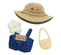 4pcs Doll Clothes for bubu17cm Plush Dolls,Include 1 Pair of Dungarees, 1 Small Flower, 1 Small Bag and 1 Smiley Fisherman Hat,Toy Dress Up Outfit Exquisite,Present for Girls Kids,No Doll