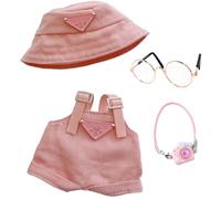 4Pcs Doll Clothes, Pink Overalls Set for 170mm Plush Dolls Outfit for Dolls, Perfect for Birthday and Holiday Toys, Easy to Wear and Remove Designed for Girls Kids (No Doll)