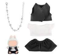 4pcs Doll Clothes Set, 15-17cm Doll Outfits Cute Clothing Fashion White T-Shirt PU Vest Pants Heart Necklace for 1st/2nd/3rd Gen Plush Dolls Display Accessories, Gifts for Collectors