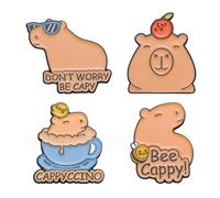 4pcs Don't Worry Be Capy Enamel Pins Cute Coffee Orange Bee Capybara Brooches Lapel Badges Cartoon Jewelry Accessories Gift For Kids Friends