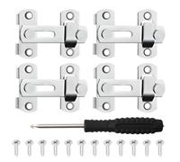 4Pcs Door Gate Latch Barn Sliding Door Lock Latches Stainless Steel 3 inch 180° Flip Slide Gate Latch Lock Safety Door Bolt for Outdoor Window Garden Wine Garage Bathroom Toilet Closet Door Silver