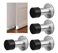 4PCS Door Stopper, TMBMLPP Adhesive Door Stop, Stainless Steel Door Stoppers, Sound Dampening Bumper Top, Door Stoppers,Wall Door Stop Bumpers for Home Office, Silver Tone, Black
