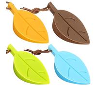 4Pcs Door Stopper Wedge Finger Protector, Silicone Door Stops, Cute Colorful Cartoon Leaf Style Secure Flexible Decorative Finger Protector, for Home and Office(Green, Yellow, Blue, Brown)