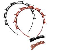 4Pcs Double Bangs Hairband with 8 Small Clips Women's Double Layer Twist Braid Tools for Curly, Thick Hair Toothed Headbands, Hair Braiding Accessories (Black and Reddish Brown)