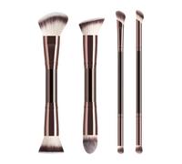 4Pcs Double Ended Cosmetic Brushes Foundation Powder Eyeshadow Blender Face Eye Makeup Set,brown,4pcs