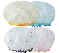 4pcs Double Layer Star Mesh Shower Cap Waterproof EVA for Long Hair | Elastic Band Fit, Bright Printed Design, Sleeping at Night, Wash Face, and Beauty Enthusiasts