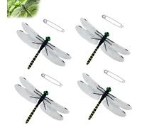 4Pcs Dragon Fly Clips, Realistic 3D Simulation Fake Dragonfly Hanging Outdoor, Artificial Simulated Dragonfly Keychain Ornaments for Patio Yard Garden Decoration (Striped Dragonfly Dragonfly+Pin)