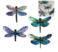 4PCS Dragon Fly Wall Decor,Dragonfly Wall Art Outdoor,Dragonfly Garden Fence Decorations,D/ragonfly Outdoor Decor,Wooden W/all A/rt,Colorful Dragonfl/y Hanging Wal/l Sculpture,Garden Wal/l Ar/t