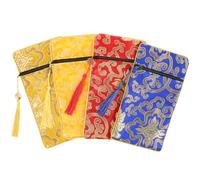 4pcs Dragon Pattern Satin Pouch Set for Buddhist Scriptures Travel Use