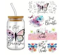 4pcs Dragonfly Dandelions Flower UV DTF Cup Wraps Transfer Waterproof Sticker for Glass Cups Furniture Craft DIY Crafts，Rub on Transfer Stickers for DIY Water Bottle Laptop Decal Wood Car