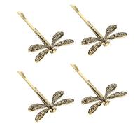 4pcs Dragonfly Rhinestone Hair Clips Golden Zinc Alloy Decorative | Vintage Chic Style, Delicate for Daily Wearing and Parties, Fashionable Hairstyle Accent for Women