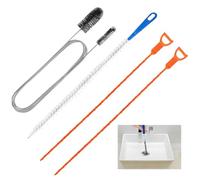 4Pcs Drain Unblocker Tools, Plug Hole Brush, Drain Pipe Cleaner, Sink Unblocker Tool 1 Black Dredge +1 White Brush +2 Orange Dredge Snakes for Hair Clog Bathroom Shower Kitchen